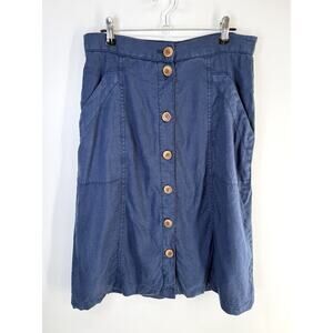 anthropologie akemi kin Skirt Linen Blend Lined Buttons Size 8 Navy Blue